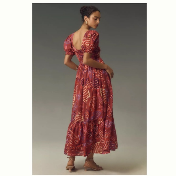 NWT Farm Rio x Anthropologie Puff-Sleeve Smocked Maxi Dress SIZE M - Picture 2 of 5